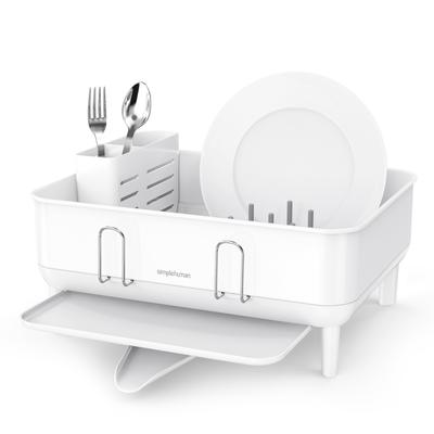 Compact Steel Frame Dish Drying Rack with Swivel Spout Drain - White Steel