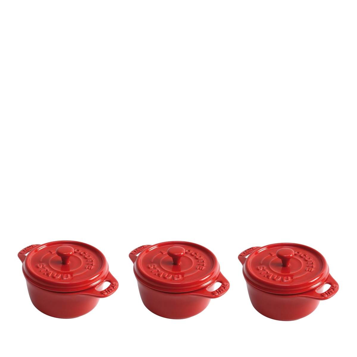 Staub Round Mini 4" Cocotte, Set of 3 - Cherry