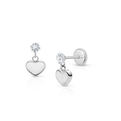 Tiny Blessings Girls' 14K Gold Dangling Modern Heart Drop Screw Back Earrings - Little Kid, Big Kid - K White Gold