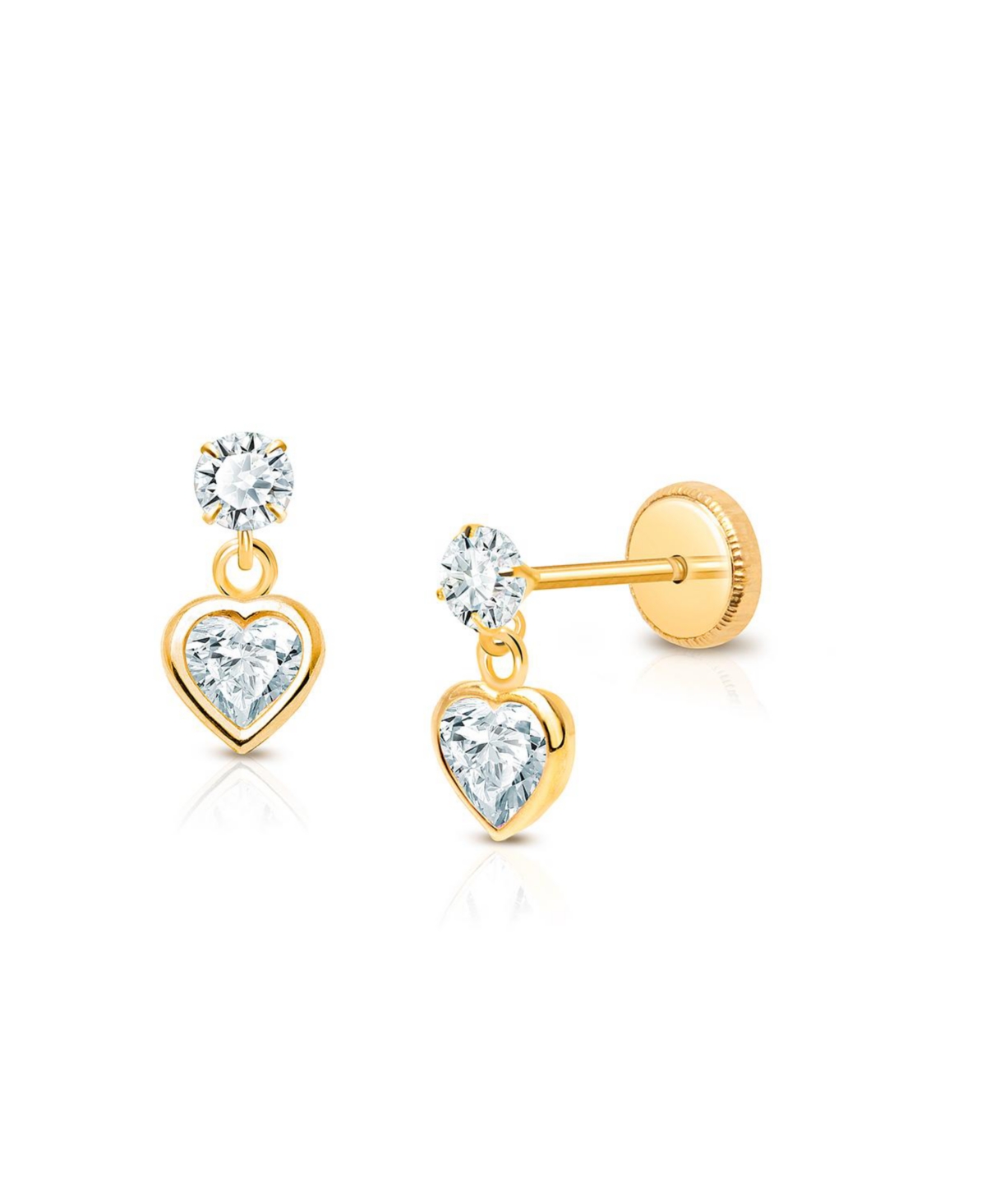 Tiny Blessings Girls' 14K Gold Fearless Heart Clear Drop Earrings - Little Kid, Big Kid - K Yellow Gold