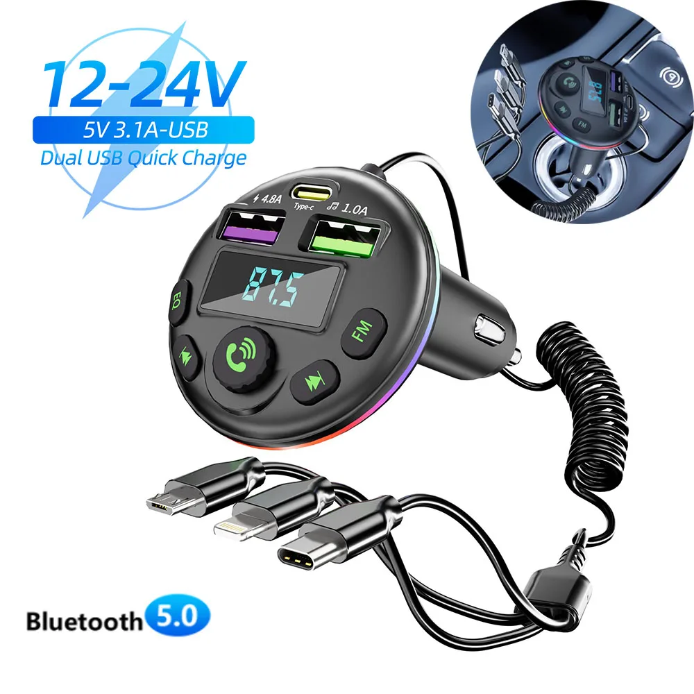 Bluetooth 5,0 Auto FM Sender MP3-Player Modulator Freis prec heinrich tung Audio-Empfänger mit 3 in 1 Ladekabel für iPhone Huawei Xiaomi Image