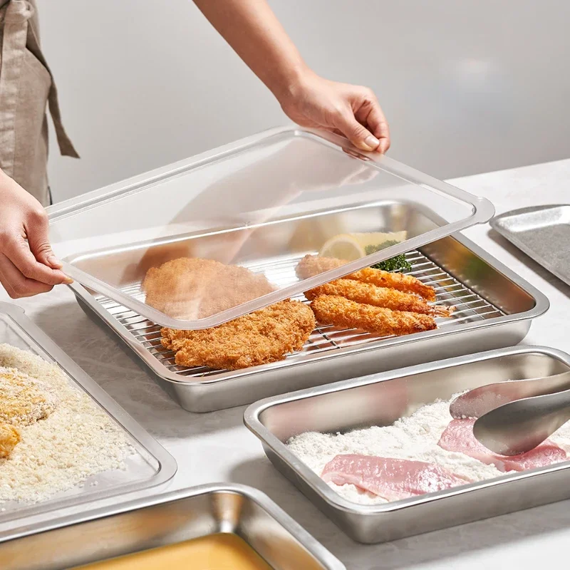 3-teilige Abdeckung, verdickte quadratische Platte aus Edelstahl in Lebensmittelqualität, Kaltschale, Dampfplatte, Grill-Mehrzweckplatte