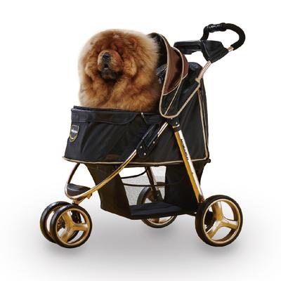 Ibiyaya 3 Wheel Dog Stroller for Small and Medium Dogs with Cup Holders, Aluminum Frame Holds Pets up to 44 lbs - Luxury Gold