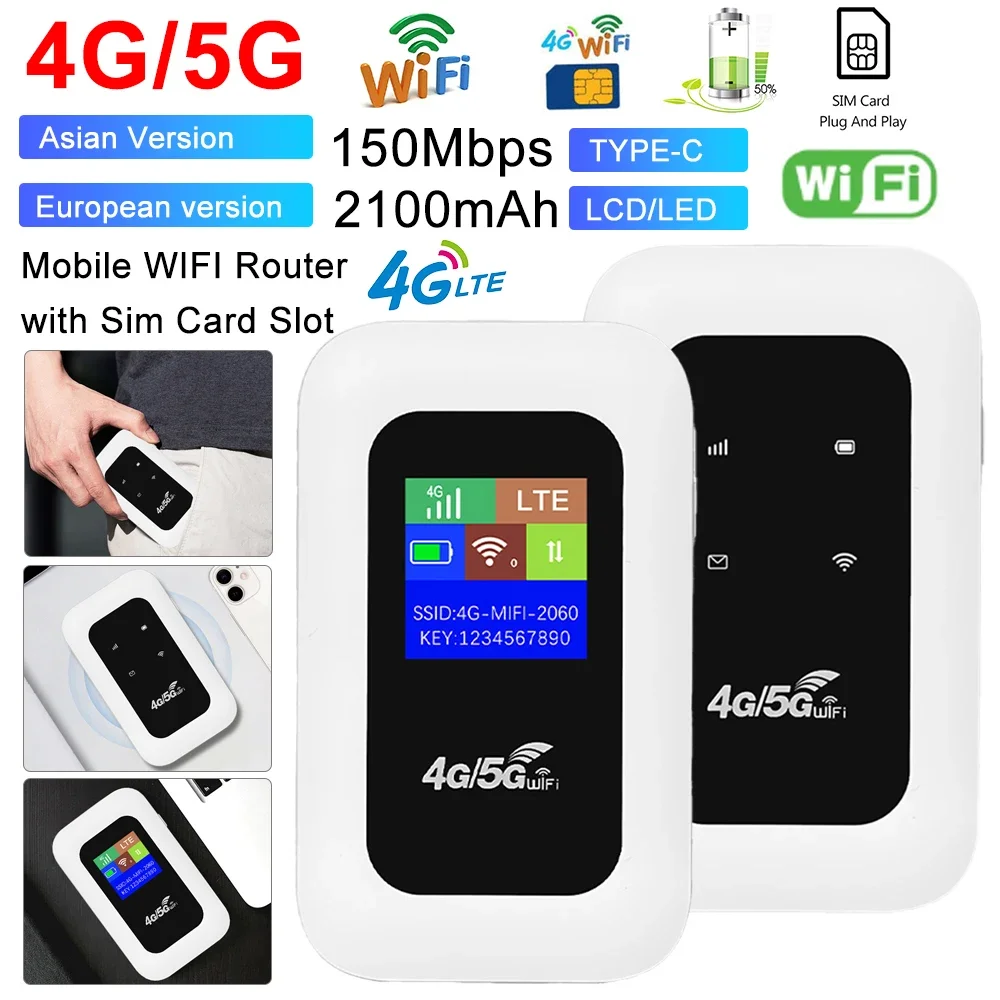 150 Mbit/s 4G LTE Wireless Router 4G/5G Mobiler WLAN-Router 2100 mA Tragbarer Pocket-MiFi-Modem Mobiler WLAN-Hotspot mit SIM-Kartensteckplatz Image