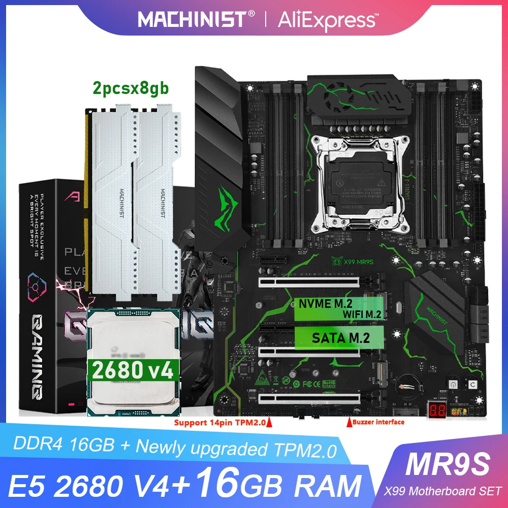 MACHINIST X99 Motherboard LGA2011-3 Kit Set Intel Xeon E5 2680 V4 CPU DDR4 2*8GB RAM NVME M.2 Vier Kanäle MR9s unterstützt TPM2.0 Image