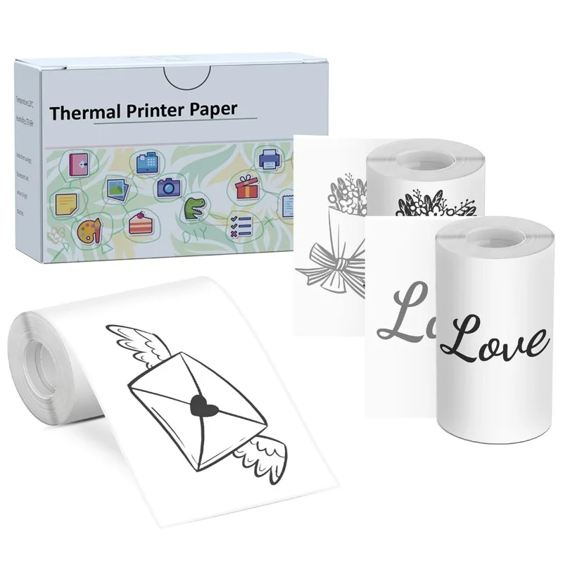 T02 weiße selbst klebende Thermopapier rolle, 10-jähriges Thermo druckpapier, Mini drucker papier, kompatibel mit t02/m02x/m02l, 50mm x 3,5 m Image