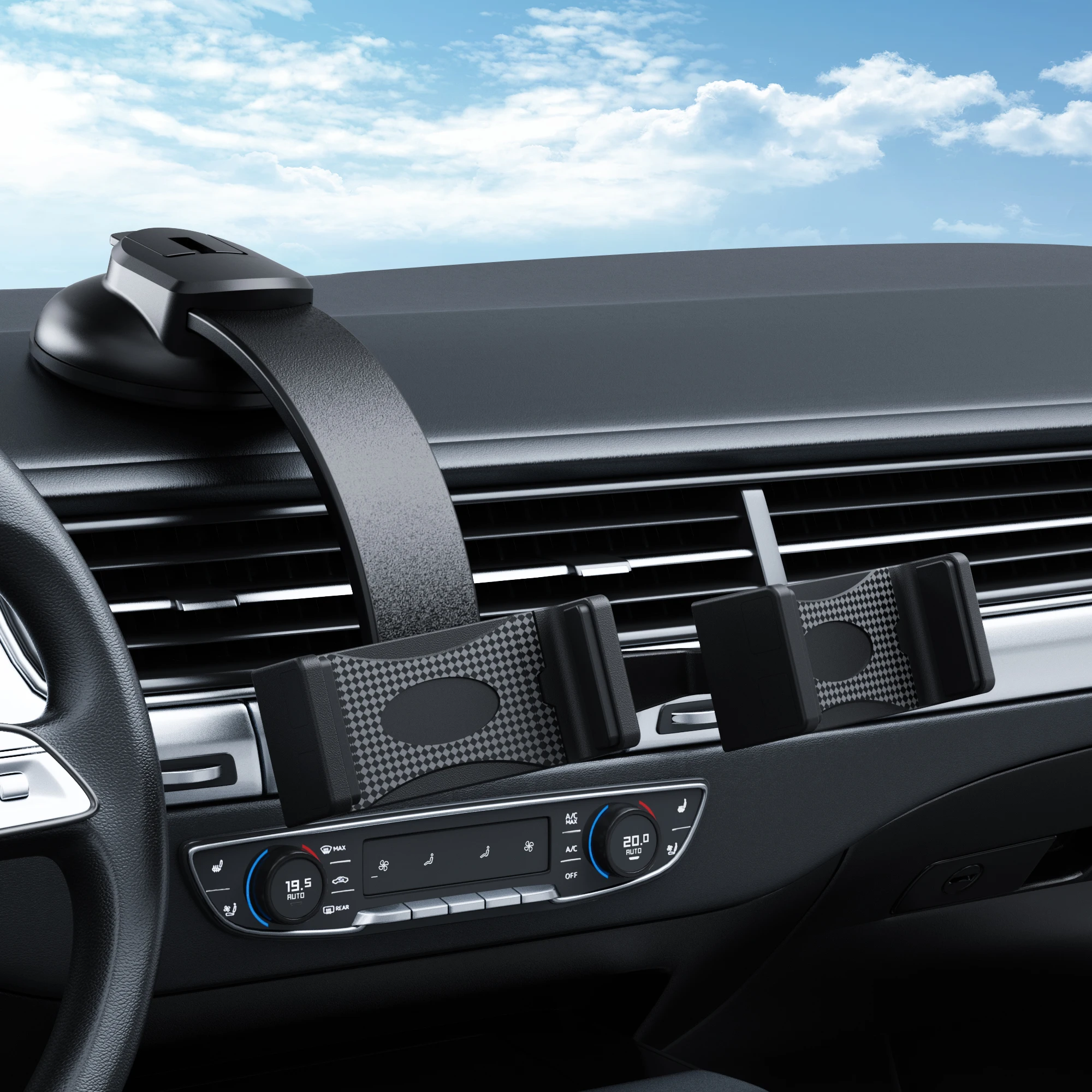 Dual-Telefon halter für Auto-Armaturen brett halter-biegbarer Speicher hals 360 drehbare Autotelefon halterung-verstellbarer Handy halter Image