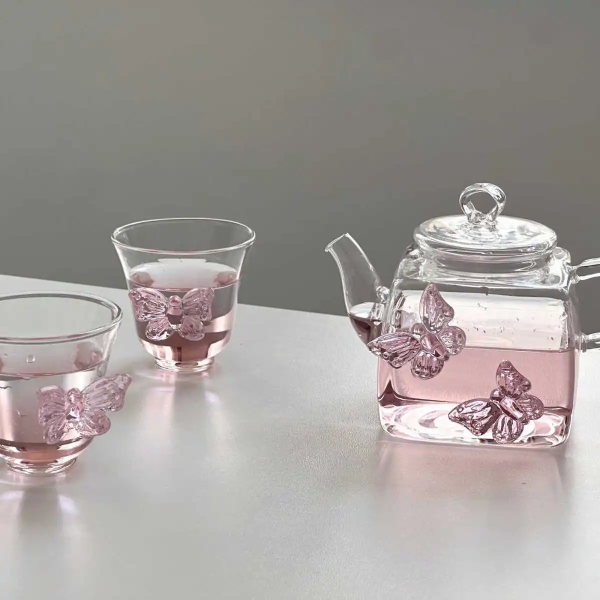3D-Skulptur Schmetterling Glas-Teekanne Hochwertiges Borosilikatglas Teegläser Teeservice Liebhaber-Teesets Wasserkocher Wasserbecher Flasche Image