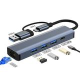 Usb 3.0 to Ethernet Adapter 5 in 1 Multiport Hub with Gigabit And Type-C Power Port Lan Network Adapter Laptop Pc And More Office Clearance