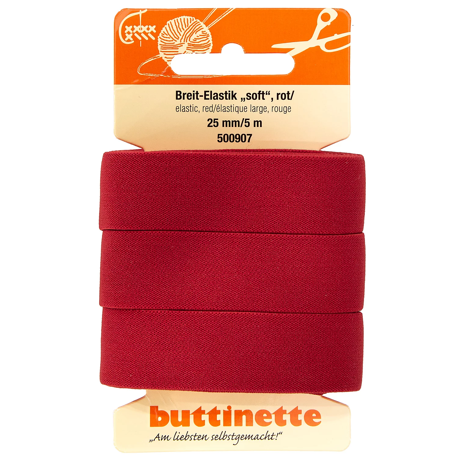 buttinette Bande élastique souple "large", rouge, largeur : 25 mm, longueur : 5 m