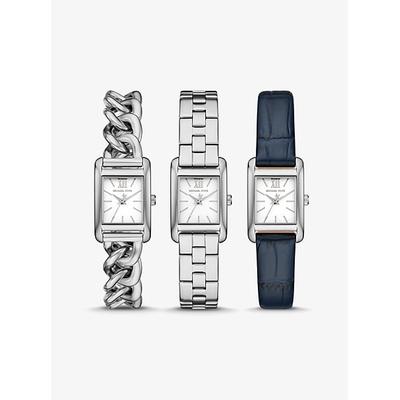 Michael Kors Petite Monroe Silver-Tone and Crocodile-Embossed Leather Watch Strap Set Silver One Size