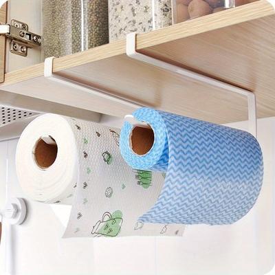 TEMU Stainless Steel Kitchen Paper Towel Holder - Countertop Roll Dispenser, Non-perforated Cabinet Hanging Rack For Tissue, Cling Film, And Cloth Storage