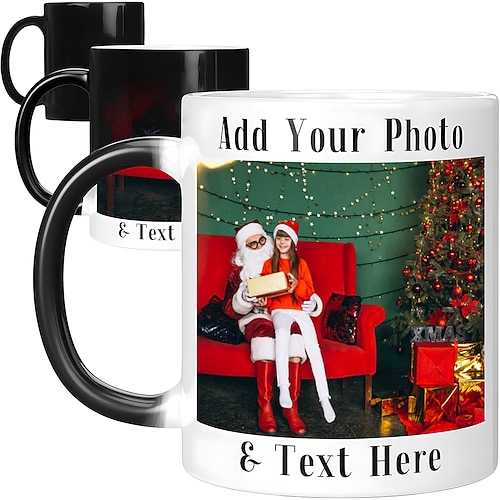 personalisierter Zauberbecher, individuell gestalteter Foto-Weihnachtsgeschenkbecher, wärmeempfindlicher Becher, farbwechselnder Keramikbecher, Weihnachtstasse, Kaffeebecher mit Bild, Logo, Text, Image