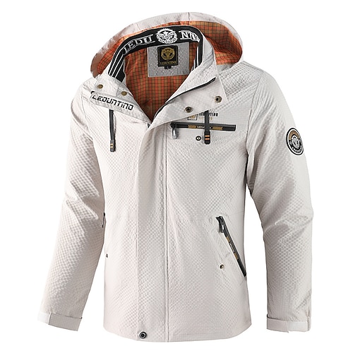Herren Wintermantel Winterjacke Sport Jacke Wanderjacke Outdoor Campen und Wandern Wasserdicht Windbreaker Zip Tasche Herbst Winter Feste Farbe Modisch Strassenmode Mit Kapuze Standard Schwarz Wei Image