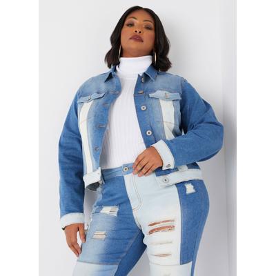 Plus Size Colorblock Denim Trucker Jacket