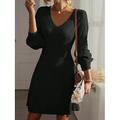 Per donna Abito da lavoro Vestito nero Di tendenza Moda da lavoro Vestito longuette Design A V Manica lunga Liscio Standard Nero Rosa Beige Autunno Inverno S M L XL 2XL