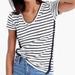 J. Crew Tops | J. Crew Linen Shirt Small Stripe Short Sleeve Top With Pom Pom Trim Navy White | Color: Blue/White | Size: S