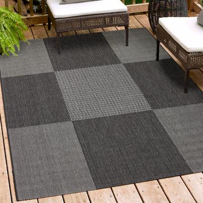 Teppich ANDIAMO "ARIZONA1" Gr. 4, grau (anthrazit), B:160cm H:5mm L:230cm, Kunstfaser, Teppiche, Flachgewebe, kariertes Muster, In- und Outdoor geeignet, Wohnzimmer Image