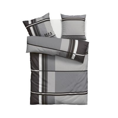 Bettwäsche H.I.S "Cassia", grau, B/L: 155cm x 220cm, , Linon, B/L: 80cm x 80cm, Linon, Obermaterial: 100% Baumwolle, Bettwäsche, in sportlichem Karo Design,Bettwäsche aus Baumwolle,ab Gr. 135x200 cm