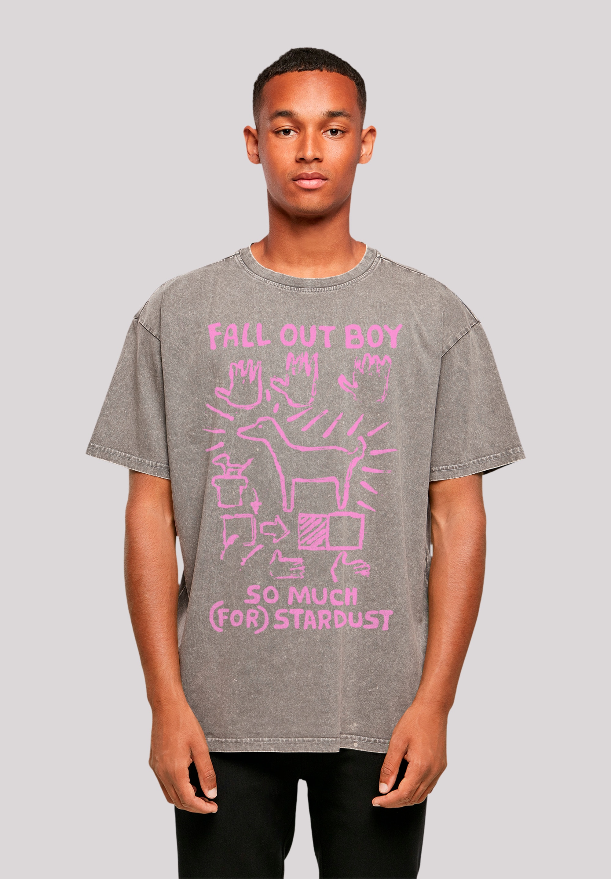 T-Shirt F4NT4STIC "Fall Out Boy Pink Dog So Much Stardust", Damen, Gr. S, grau (asphalt), Obermaterial: 100% Baumwolle, oversize, Rundhals, ohne Bündchen, Shirts T-Shirt, Premium Qualität