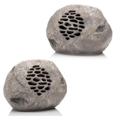 Alpine Corporation QLP952SLR-GR-2 Solar Bluetooth Enabled Rock Speaker, Audio for Pool, Deck, & Patio, 9"H, Gray, Set of 2