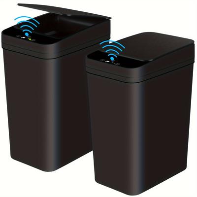 TEMU 2 Pack 2.5 Gallon Bathroom Automatic Trash Can Touchless Motion Sensor Small Slim With Lid Smart Narrow Garbage Bin For Bedroom Office Kitchen Black