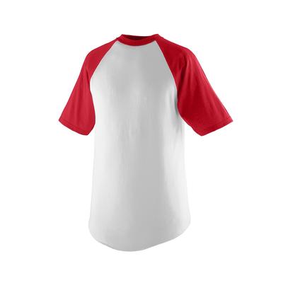 Augusta Sportswear 424 Athletic Youth Baseball Short Sleeve Top 2.0 in White/Red size Large