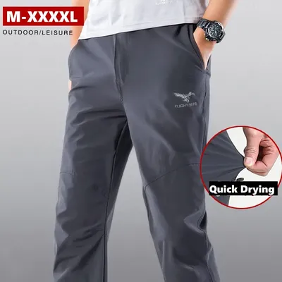 Summer Thin Quick Drying Hiking Pants Men Ice Silk Elastic Breathable Straight Casual Trousers