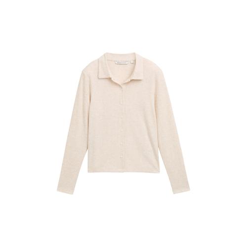 TOM TAILOR DENIM Damen Weiches Pointelle Langarmshirt, beige, Uni, Gr. L