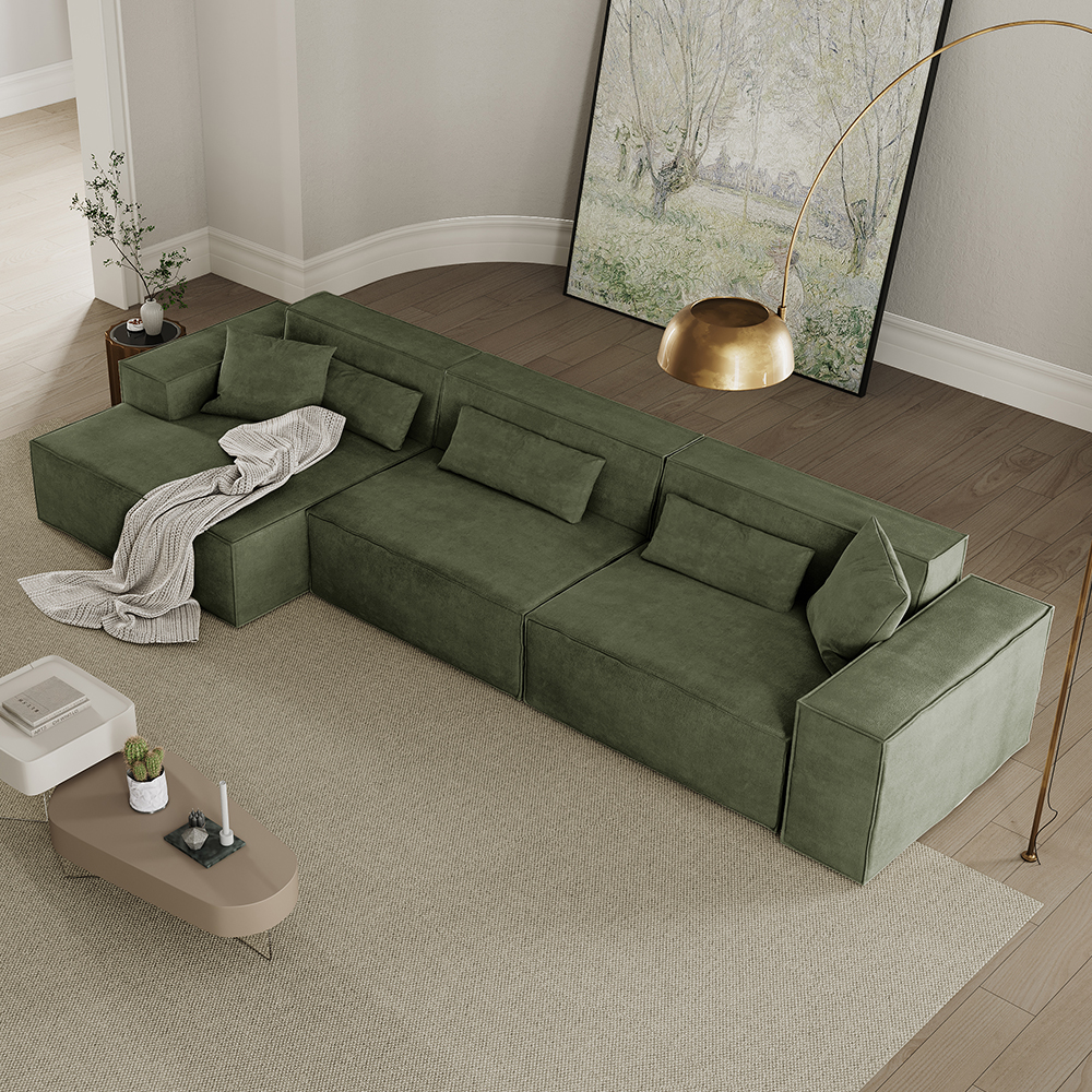 128.35" Electric Slide Out Couch Power Sofa Bed Modular Sleeper Sofa, Sectional Sofa Bed Couch with Track Arm, Couch Pillows, Anti-scratch & Water-proof, Dark Green