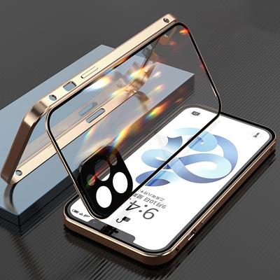 Phone Case For iPhone 16 iPhone 15 iPhone 14 13 12 11 Pro Max Plus Mini Magnetic Adsorption Full Body Protective Double Sided Camera Lens Protector Solid Color Tempered Glass Metal