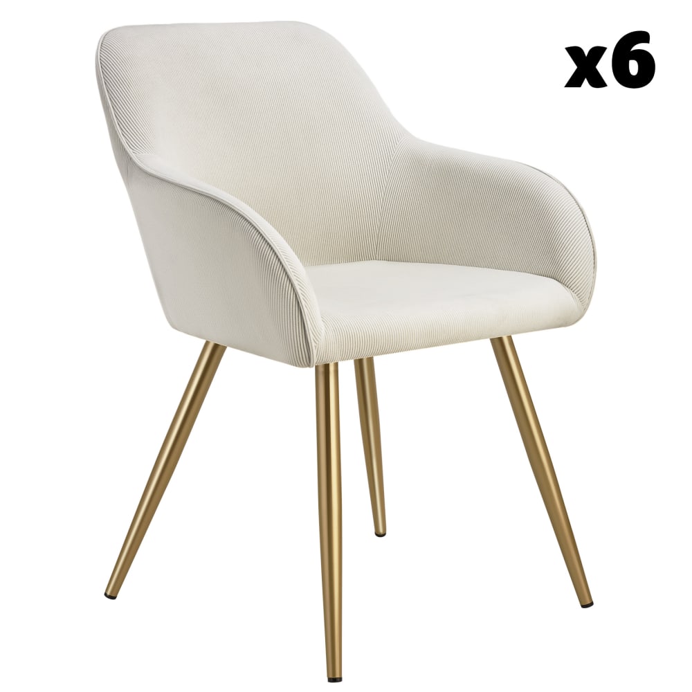 Lot de 6 chaises en velours côtelé forme ergonomique crème/or