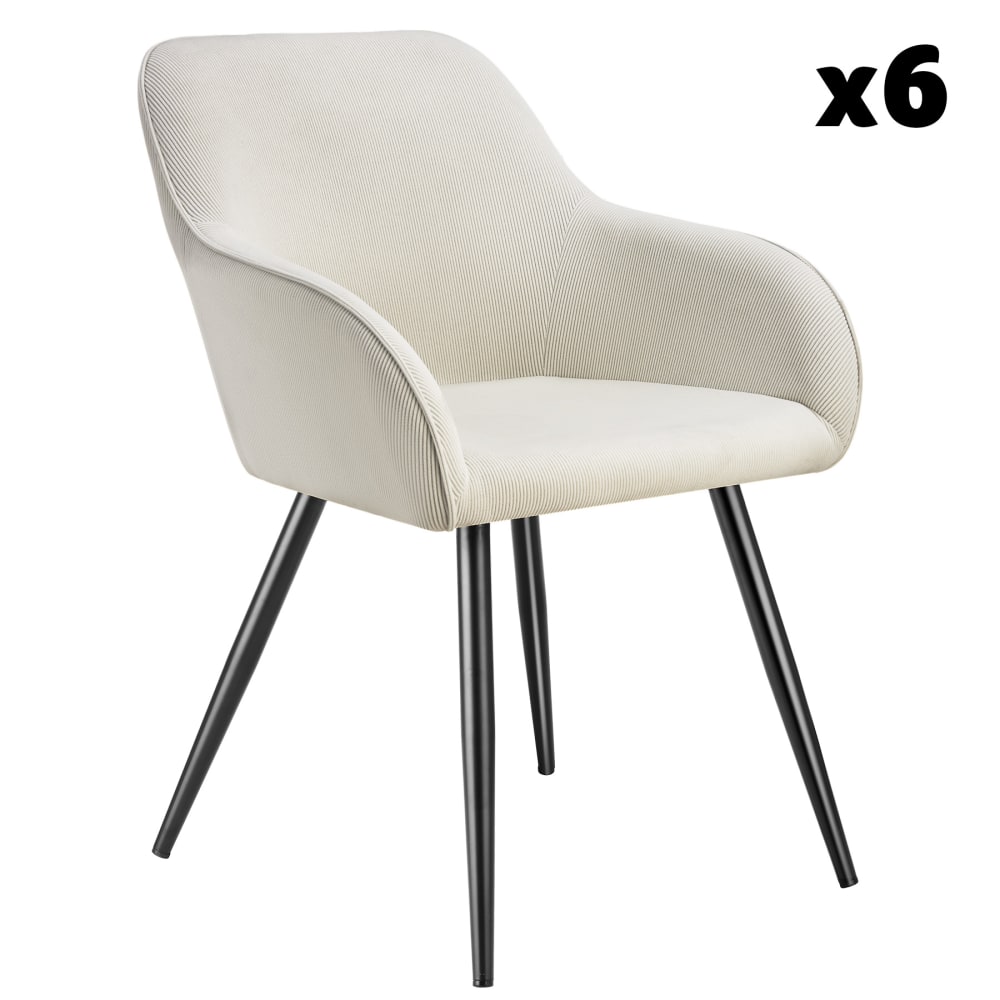 Lot de 6 chaises en velours côtelé forme ergonomique crème/noir
