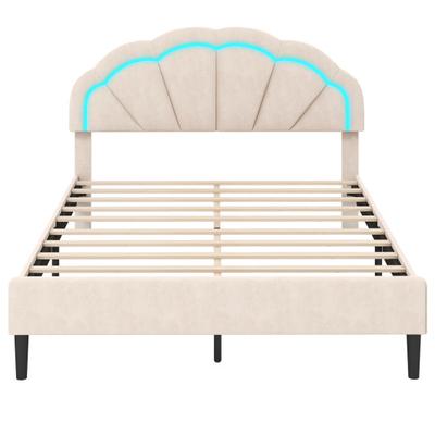 Costway Upholstered LED Bed Frame with Adjustable Flower Headboard and Metal Support Feet-Queen Size