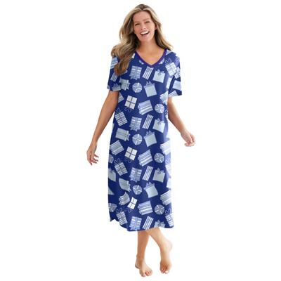 Plus Size Women's Long Print Sleepshirt by Dreams & Co. in Ultra Blue Presents (Size 7X/8X) Nightgown