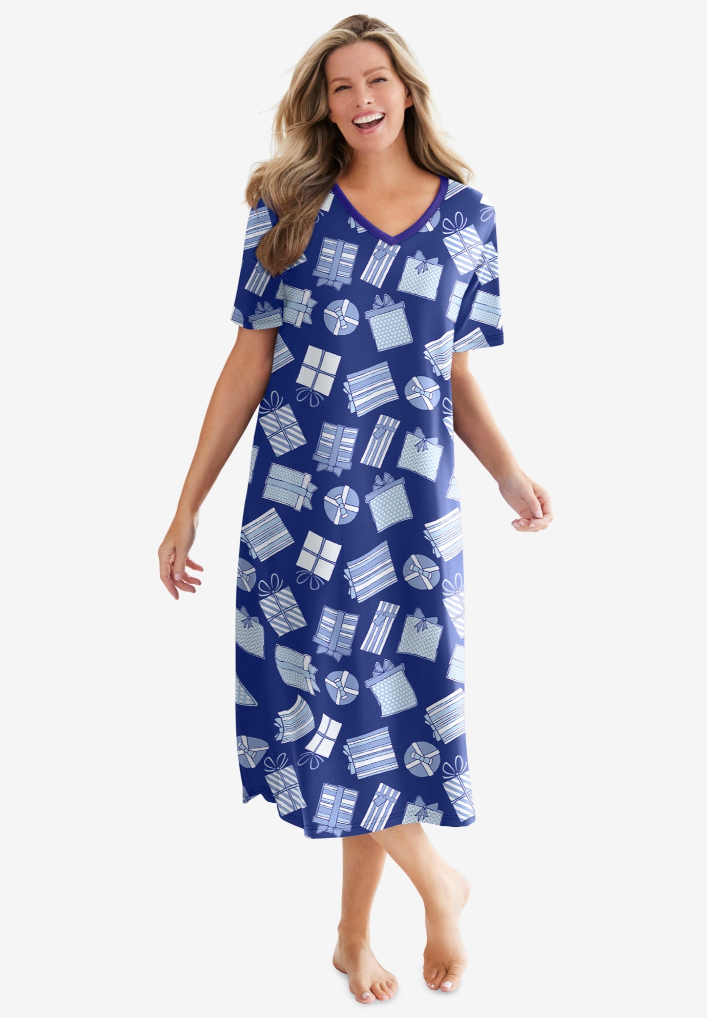 Plus Size Women's Long Print Sleepshirt by Dreams & Co. in Ultra Blue Presents (Size 5X/6X) Nightgown
