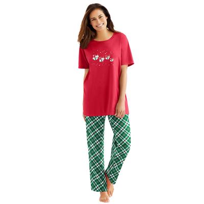 Plus Size Women's Graphic Tee PJ Set by Dreams & Co. in Classic Red Reindeer Cat (Size 1X) Pajamas