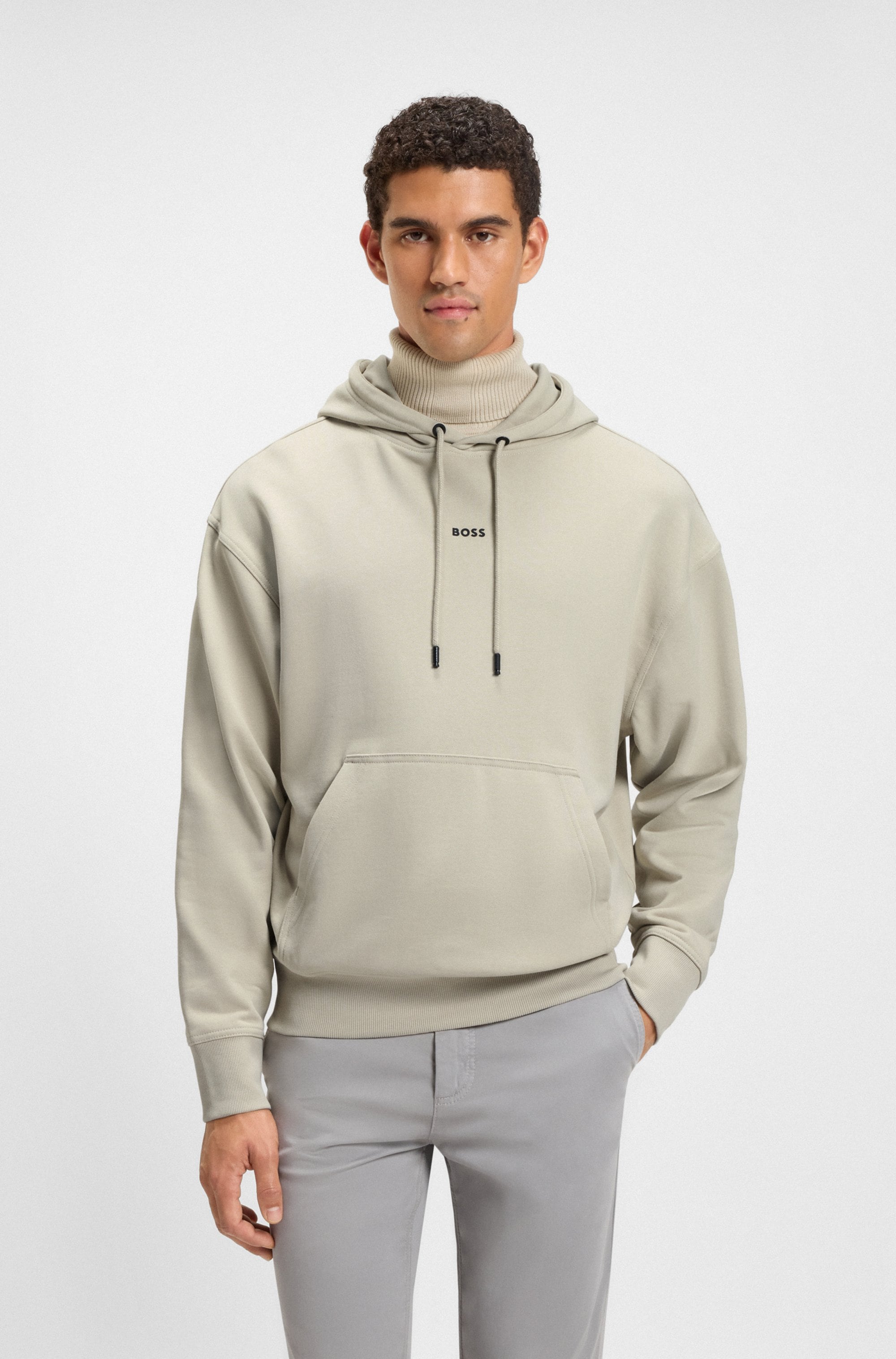 Kapuzensweatshirt BOSS ORANGE "WeSmallhood", Herren, Gr. M, beige (light beige271), Sweatware, Obermaterial: 100% Baumwolle, regular fit normal, hoch geschlossener Ausschnitt, weit Bündchen, Sweatshirts, mit Kängurutasche
