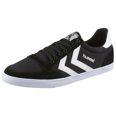 Sneaker HUMMEL "Slimmer Stadil Canvas Low", Gr. 36, schwarz-weiß (schwarz, weiß), Veloursleder, Textil, sportlich, Schuh