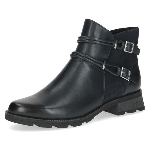 Stiefelette CAPRICE Gr. 38,5, blau (dunkelblau kombiniert) Damen Schuhe Blockabsatz, Ankleboots, Komfortschuh mit praktischem Reißverschluss