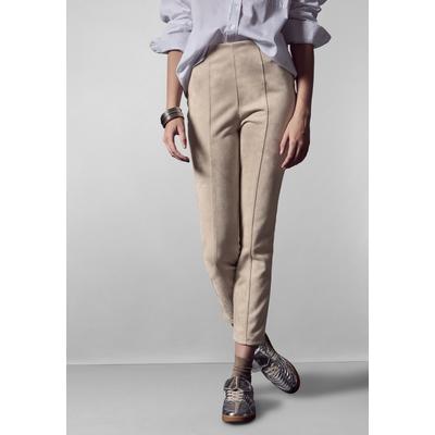 Lederimitathose STREET ONE STUDIO, Damen, Gr. 40, Länge 28, beige (smooth sand beige), Stoff, 90% Polyester, 10% Elasthan, unifarben, casual, skinny fit knöchelfrei, Hosen, High Waist Image