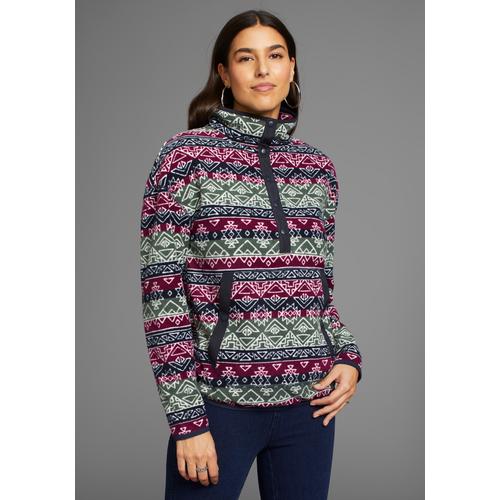 Fleecepullover POLARINO Gr. 32/34, bunt (fuchsia, navy) Damen Sweatshirts in Norweger-Muster