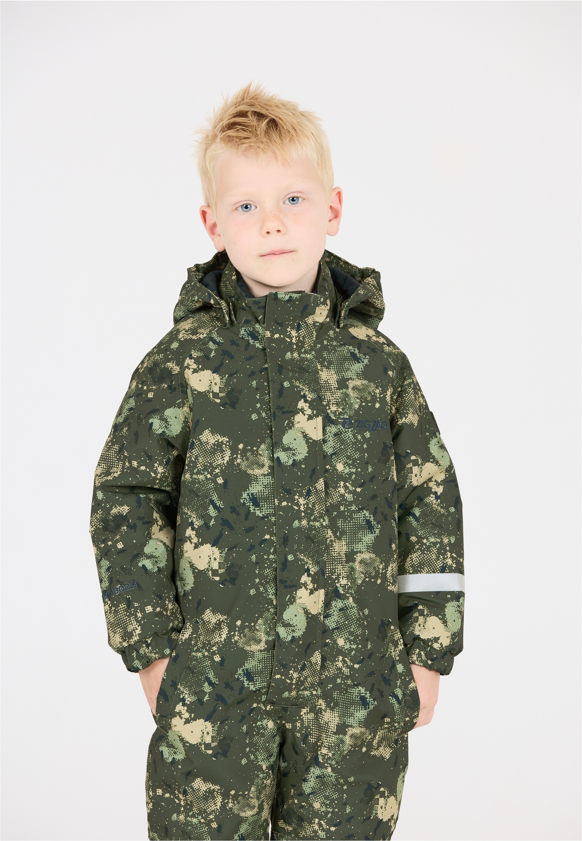 Schneeoverall ZIGZAG "Tower", Kinder, Gr. 104, grün (olivgrün), 100% Polyester, lang, Overalls, mit wasser- und winddichter TPU-Membran Image