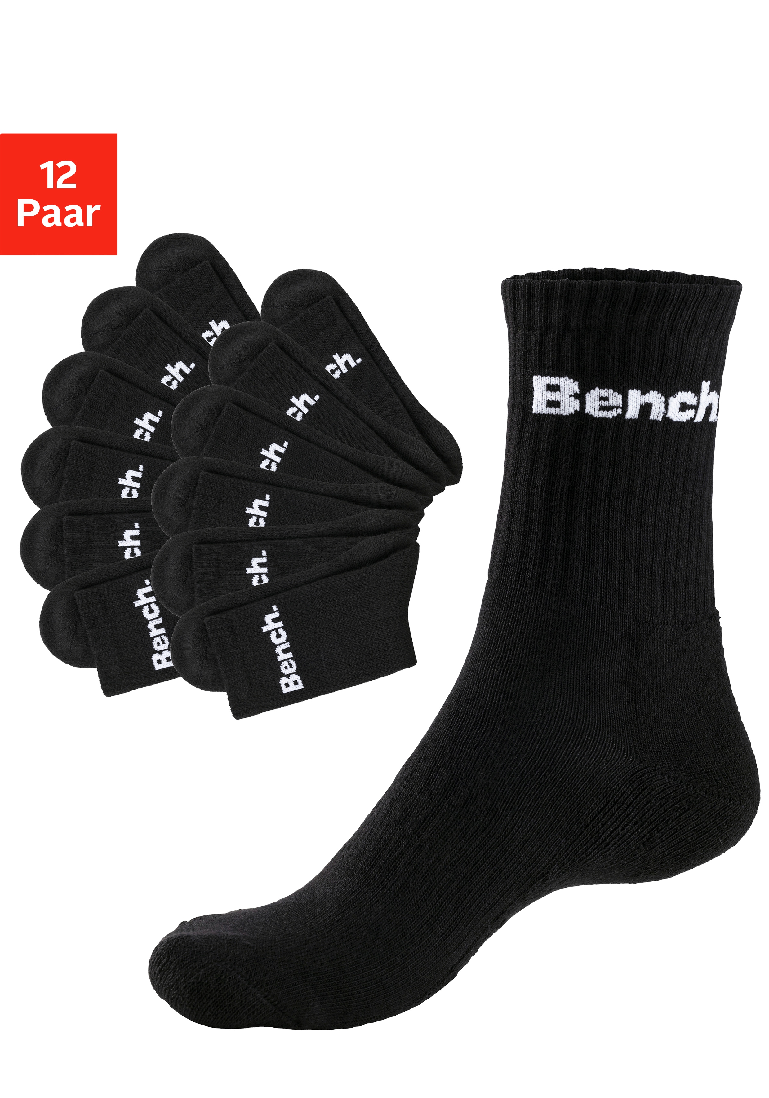 Tennissocken BENCH., Damen, Gr. 39-42, schwarz (12x schwarz), Baumwollmischung, unifarben, elastisch, Socken, mit Fuß Polsterung Image