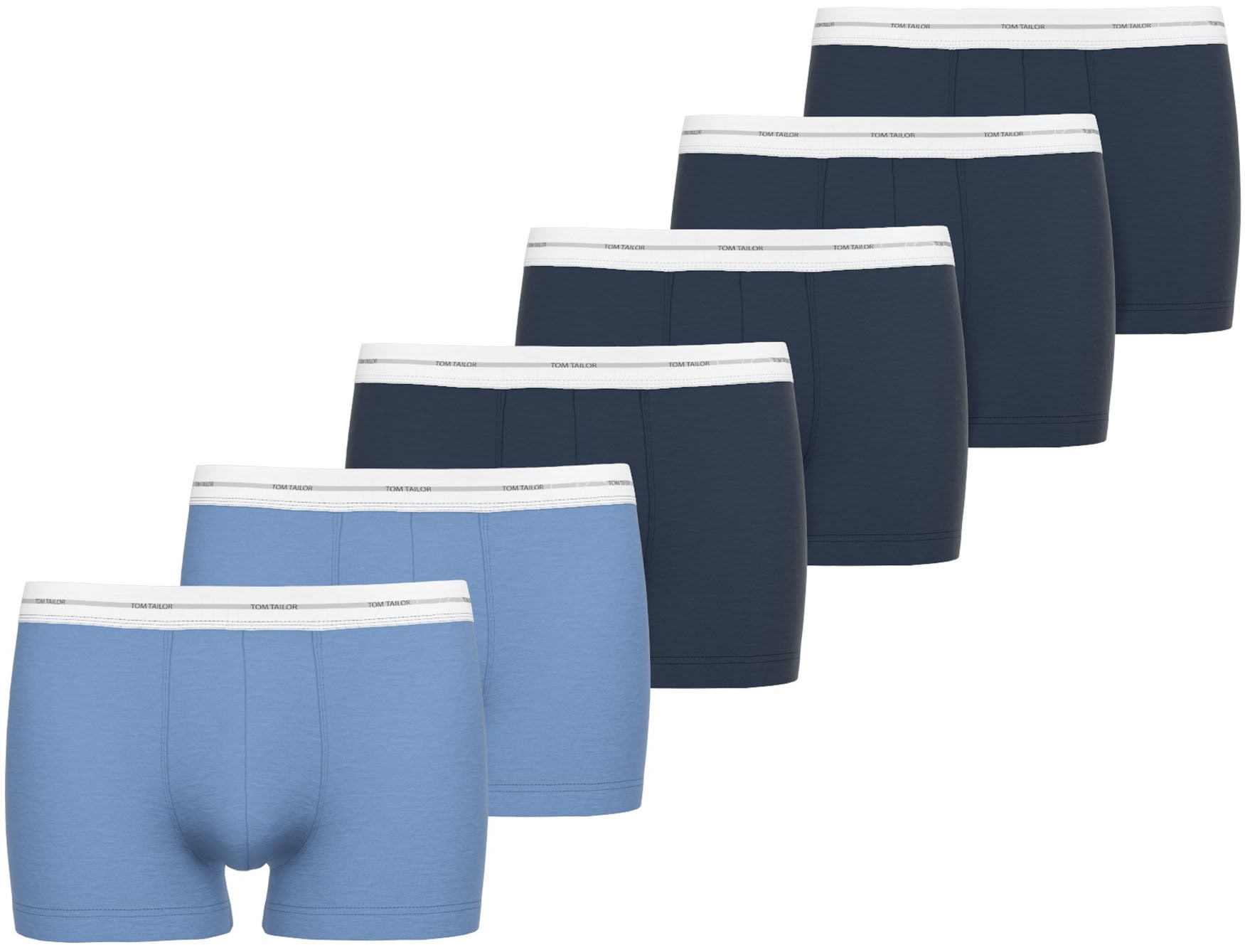 Boxershorts TOM TAILOR, Herren, Gr. 6L, bunt (blau, mittel, multicolor), Single Jersey, Obermaterial: 95% Baumwolle, 5% Elasthan, unifarben, körpernah, Unterhosen, weich, bequem, eng, elastisch, atmungsaktiv Logobund, Baumwollmix