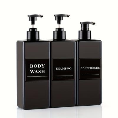 TEMU 3pcs/set Black Soap Dispensers 17.6 Uk Fl Oz, Refillable Shampoo, Conditioner, And Body Lotion Pump Bottles With Waterproof Labels, Bathroom And Kitchen Decor Travel Accessories