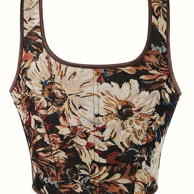 TEMU Vintage Coffee-colored Adjustable Double-shoulder Strap Women's Bustier Corset Shaping Short Top