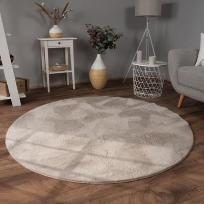 Teppich Wohnzimmer Kunstfell Shaggy Hochflor Waschbar In Waschmaschine Soft Uni Beige ø 160 cm Rund