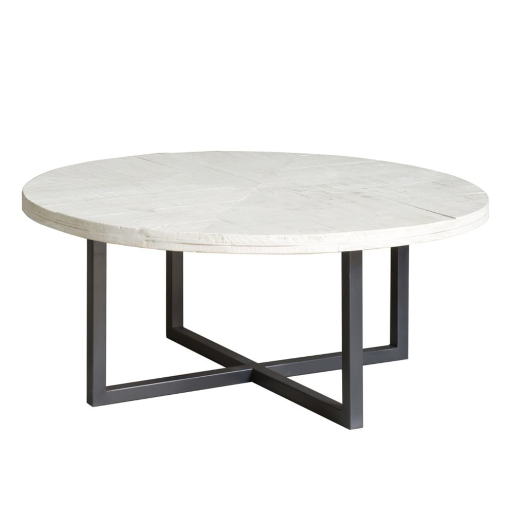 Tavolino da salotto in legno massello bianco 100x45 cm