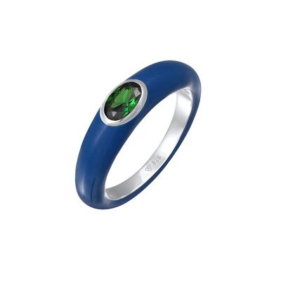 Elli Zirkonia Oval Solitär Emaille Bunt 925 Silber 54 Damen Image